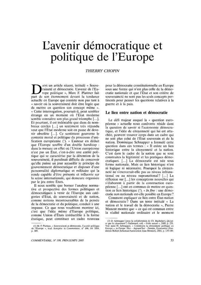 L’avenir démocratique et politique de l’Europe
 – page 1