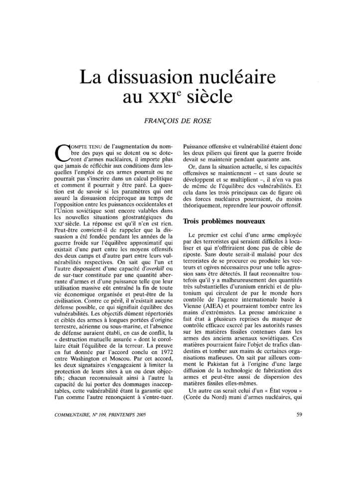 La dissuasion nucléaire au XXIe siècle
 – page 1