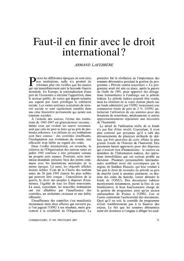 Faut-il en finir avec le droit international ?
 – page 1