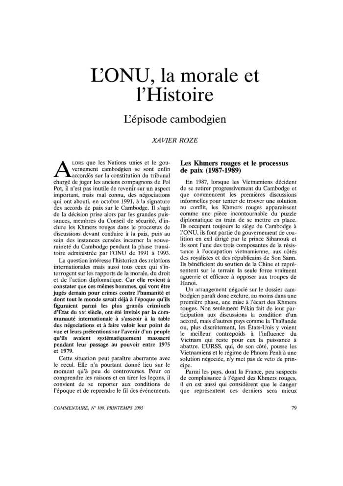 L’ONU, la morale et l’Histoire. L’épisode cambodgien
 – page 1
