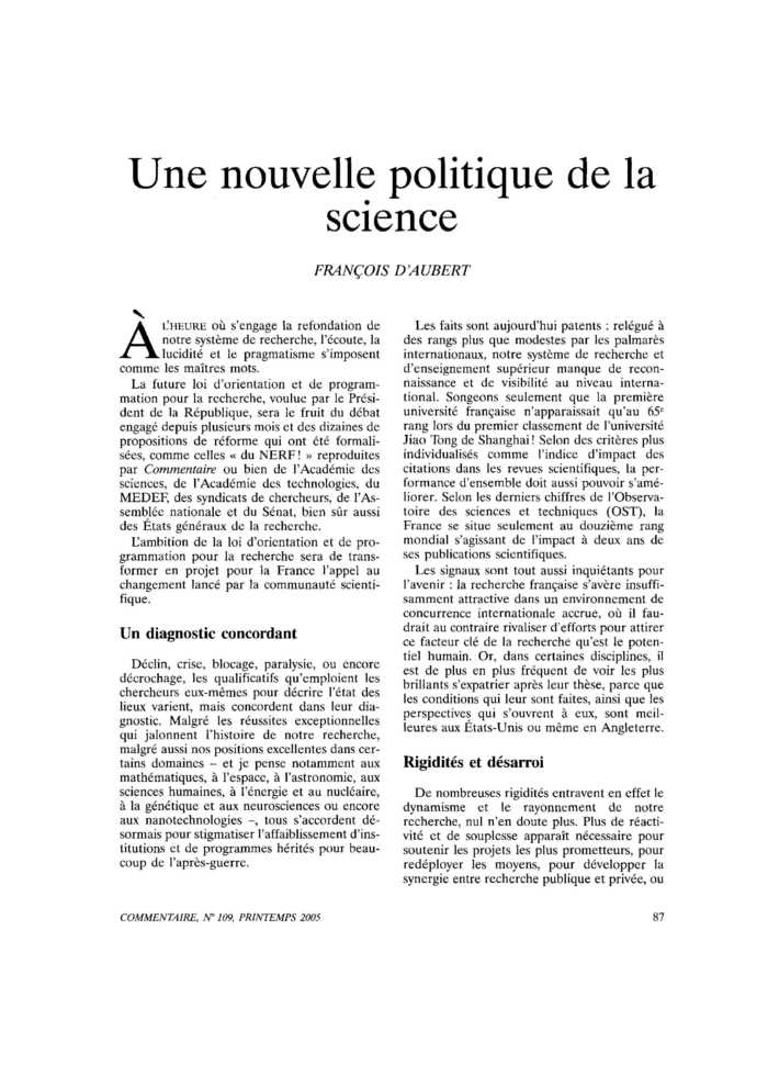 Une nouvelle politique de la science
 – page 1