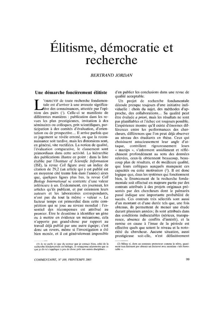 Élitisme, démocratie et recherche
 – page 1
