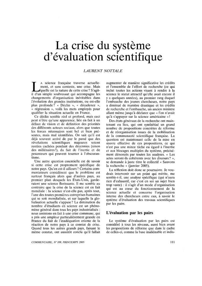 La crise du système d’évaluation scientifique
 – page 1