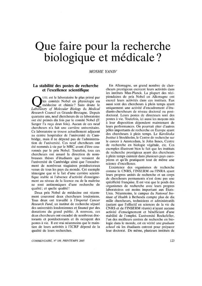 Que faire pour la recherche biologique et médicale ?
 – page 1