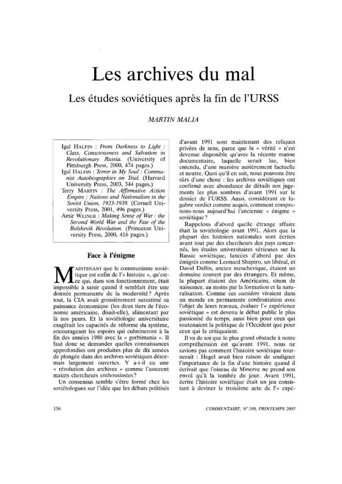 Les archives du mal. Les études soviétiques après la fin de l’URSS
 – page 1