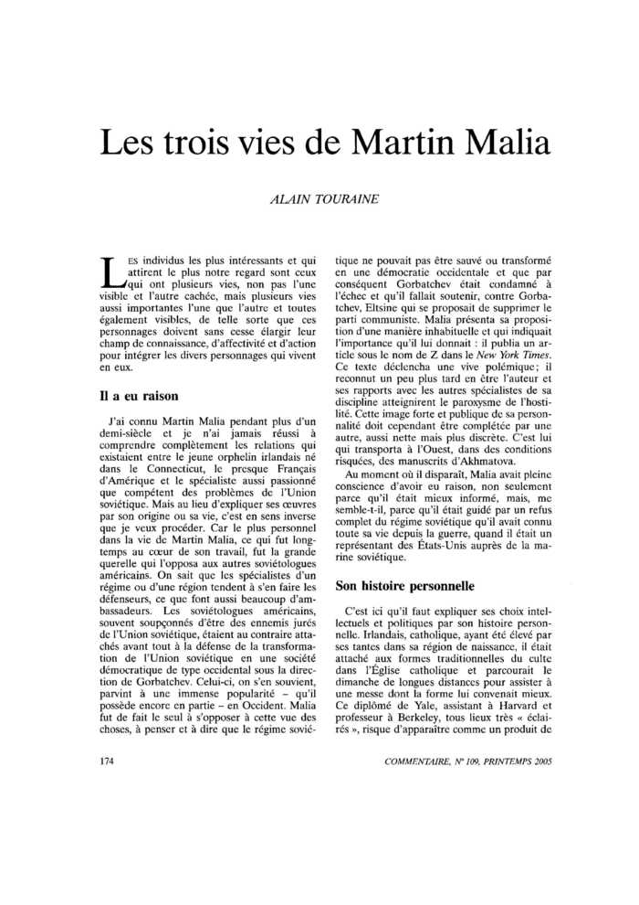 Les trois vies de Martin Malia
 – page 1