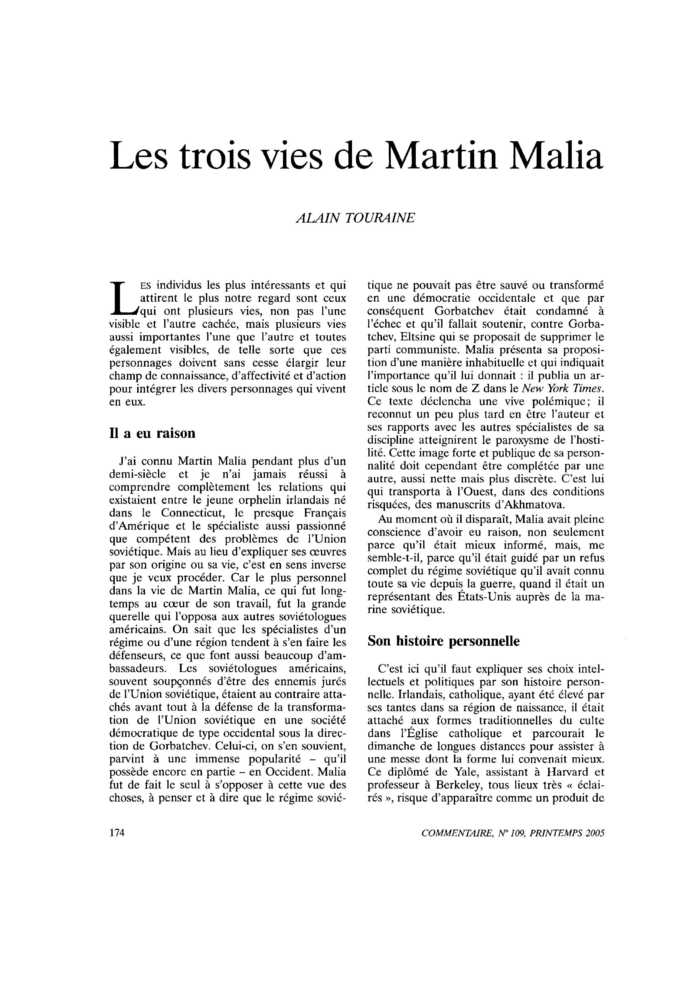 Les trois vies de Martin Malia
 – page 1