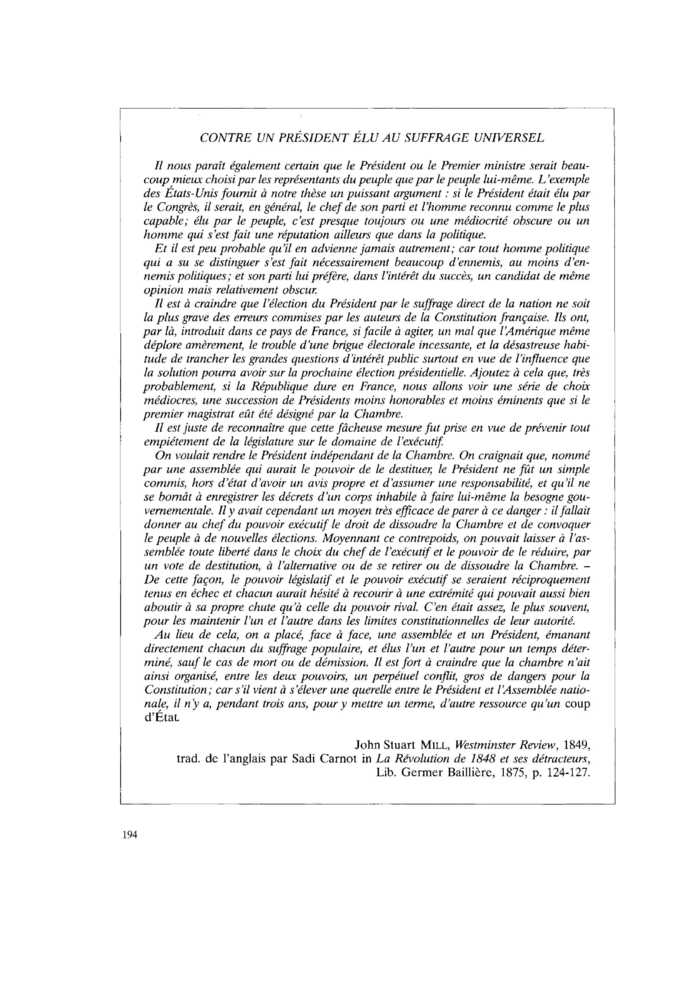 CONTRE UN PRÉSIDENT ÉLU AU SUFFRAGE UNIVERSEL
 – page 1