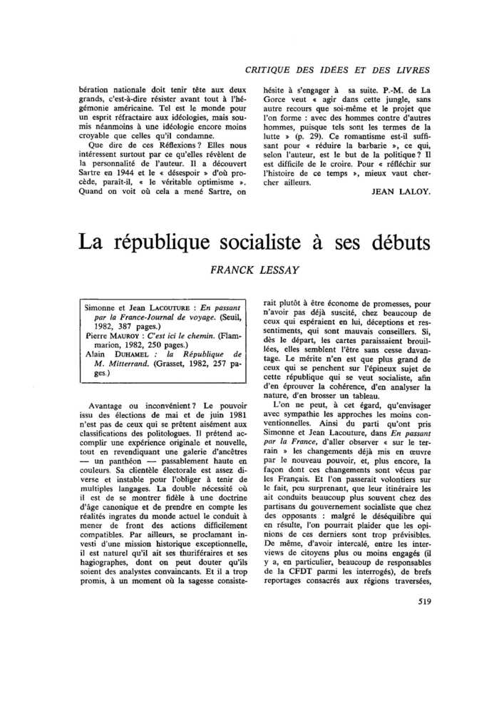 La république socialiste à ses débuts
 – page 1