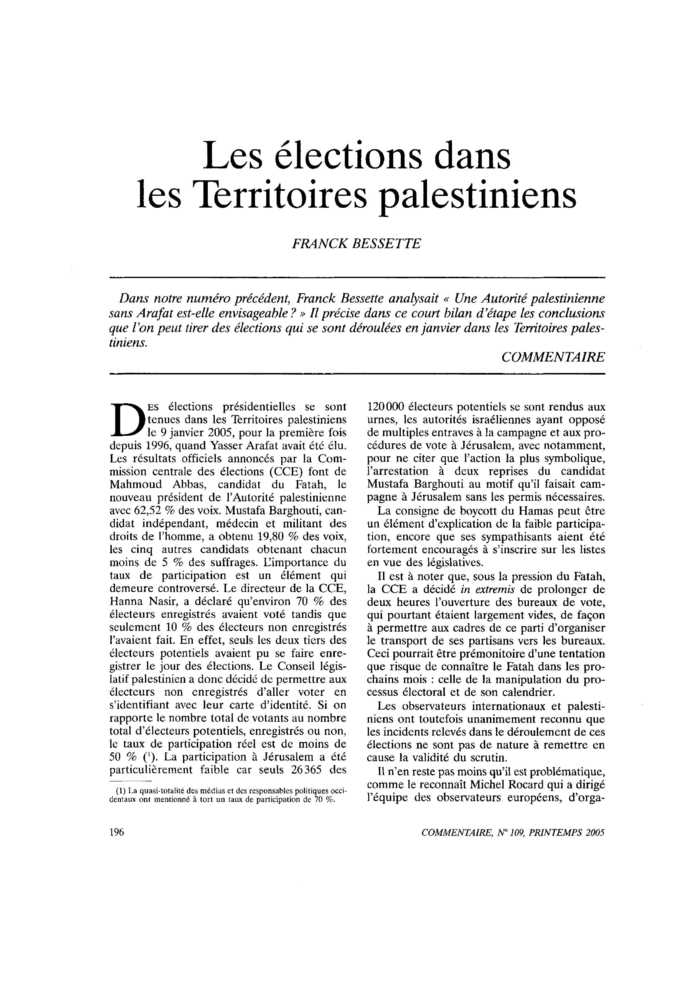 Les élections dans les Territoires palestiniens
 – page 1