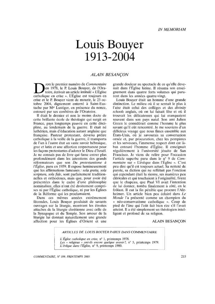 Louis Bouyer. 1913-2004
 – page 1