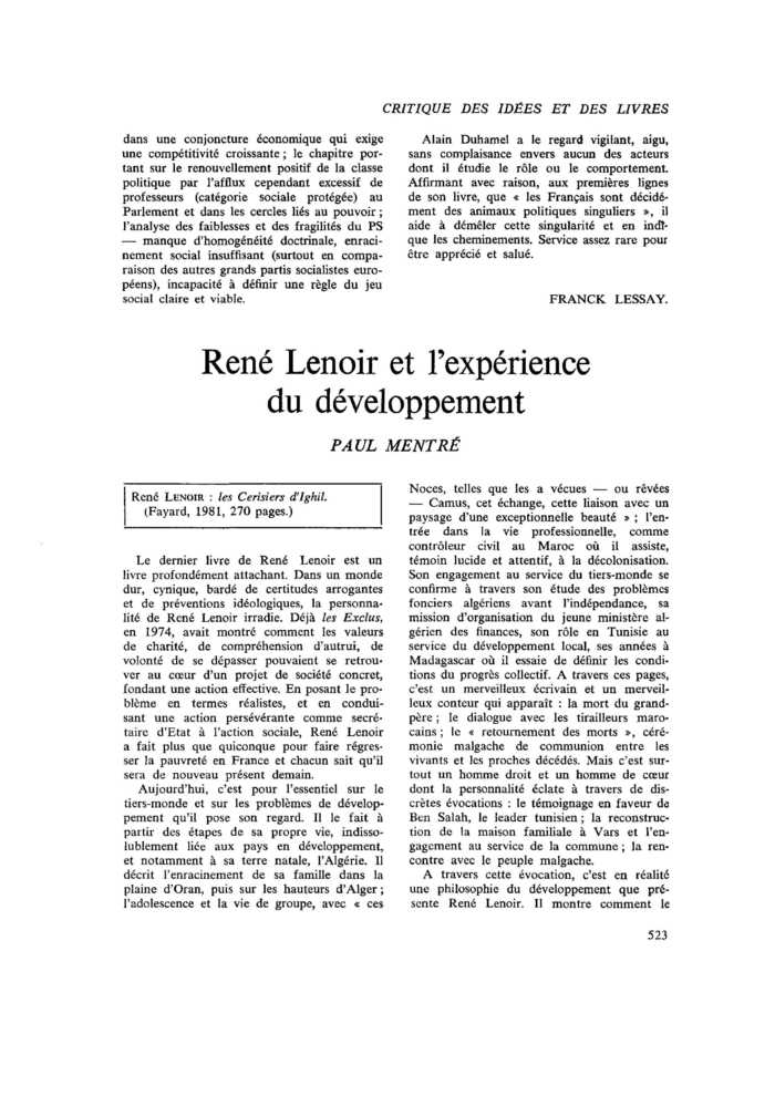 René Lenoir et l’expérience du développement
 – page 1