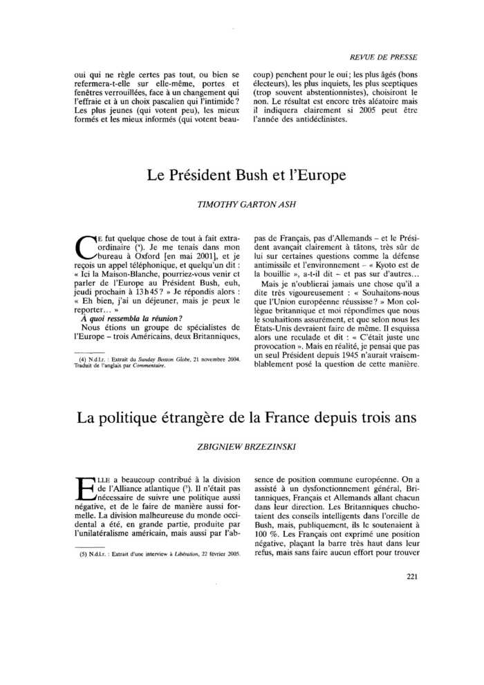 Le Président Bush et l’Europe
 – page 1