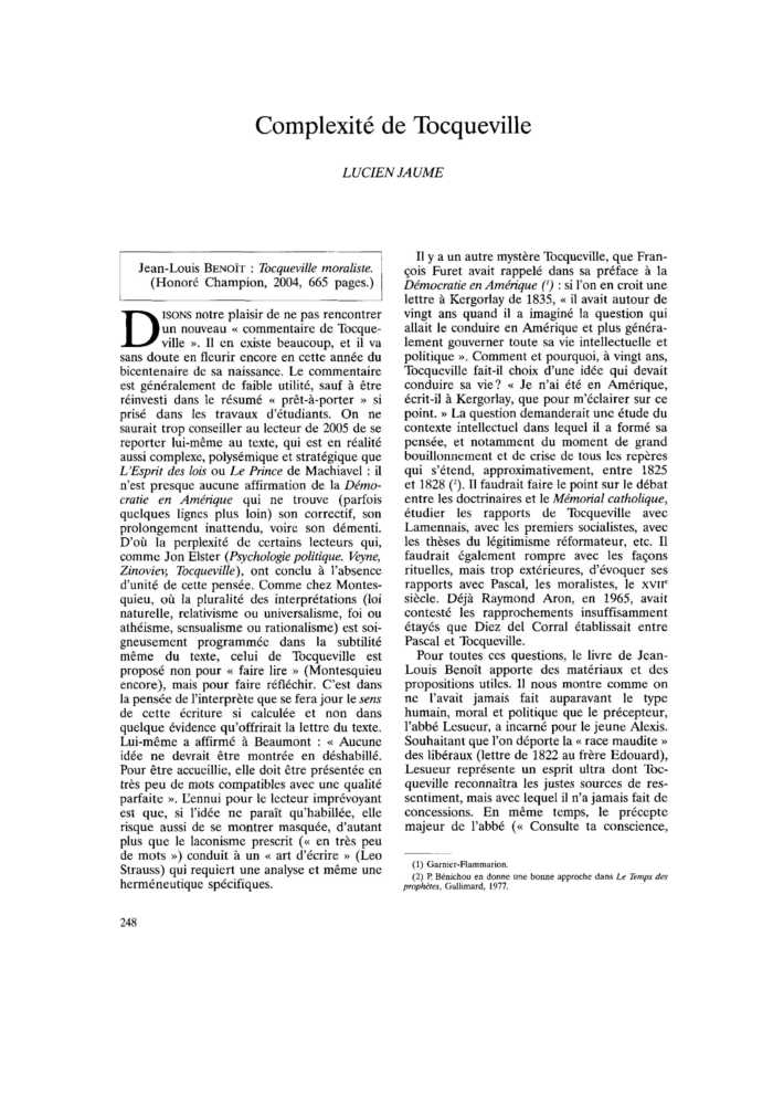 Complexité de Tocqueville
 – page 1