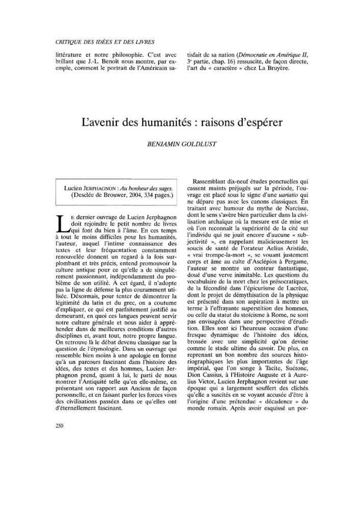 L’avenir des humanités : raisons d’espérer
 – page 1