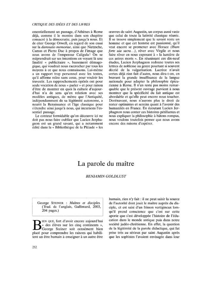 La parole du maître
 – page 1