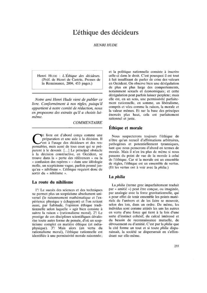 L’éthique des décideurs
 – page 1