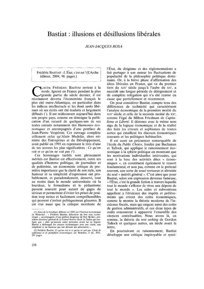 Bastiat : illusions et désillusions libérales
 – page 1