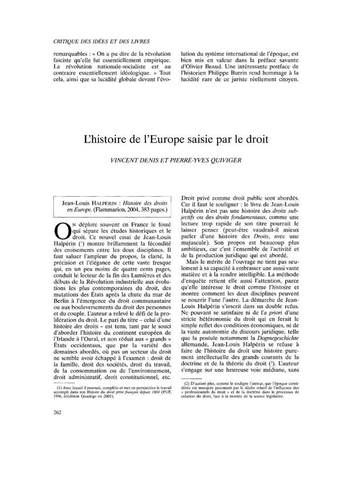 L’histoire de l’Europe saisie par le droit
 – page 1