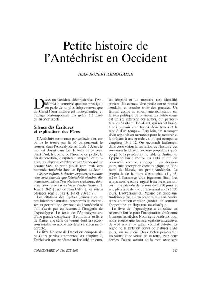 Petite histoire de l’Antéchrist en Occident
 – page 1