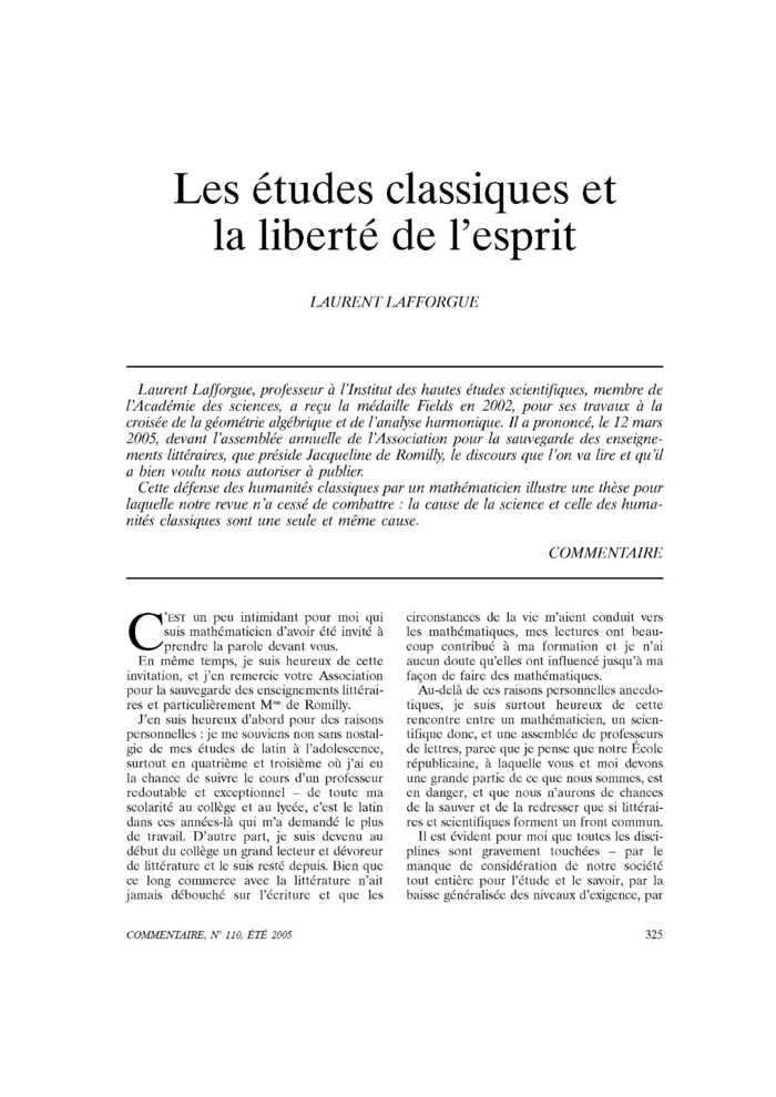 Les études classiques et la liberté de l’esprit
 – page 1