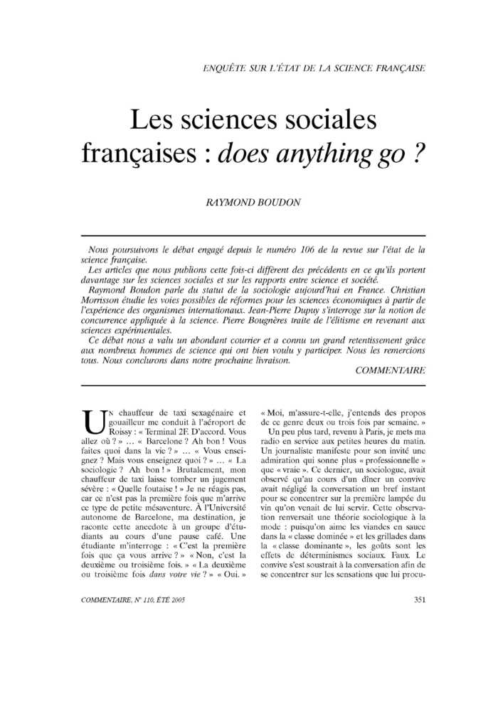 Les sciences sociales françaises : does anything go ?
 – page 1