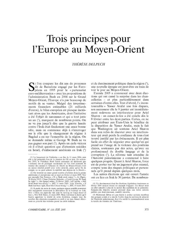 Trois principes pour l’Europe au Moyen-Orient
 – page 1