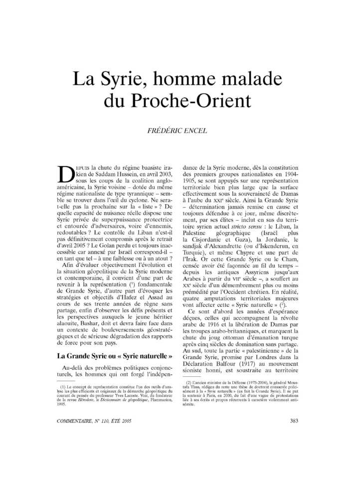 La Syrie, homme malade du Proche-Orient
 – page 1