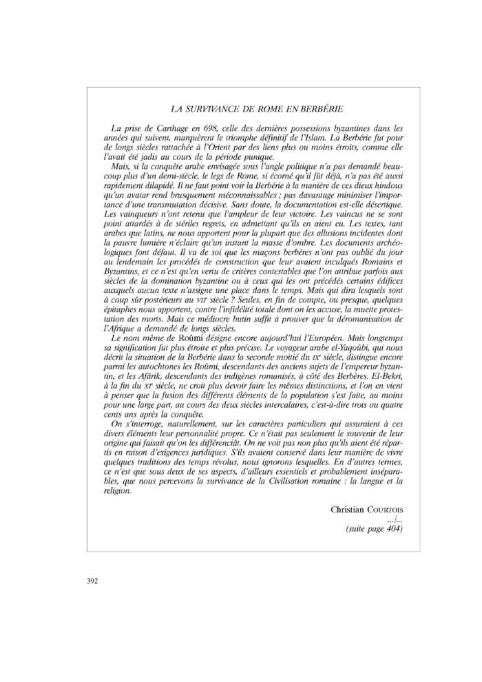 LA SURVIVANCE DE ROME EN BERBÉRIE
 – page 1