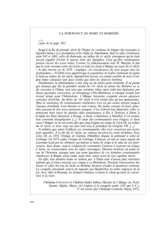 LA SURVIVANCE DE ROME EN BERBÉRIE (suite)
 – page 1