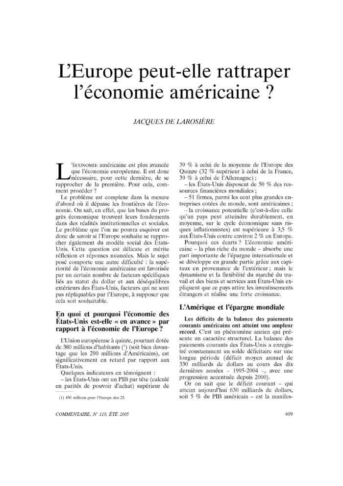 L’Europe peut-elle rattraper l’économie américaine ?
 – page 1