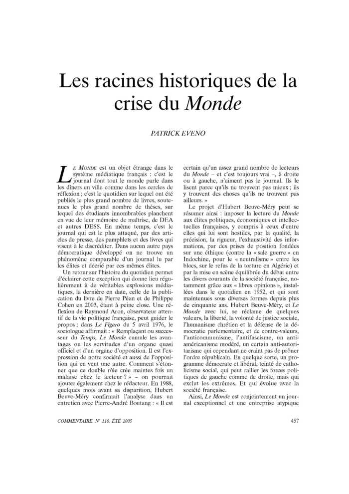 Les racines historiques de la crise du Monde
 – page 1