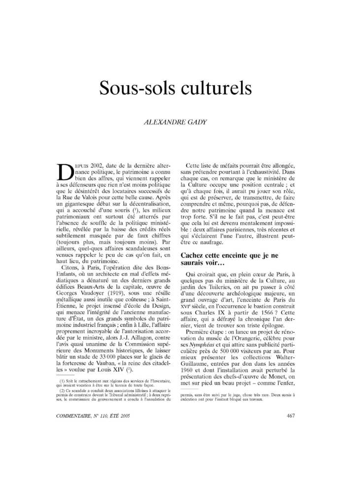 Sous-sols culturels
 – page 1