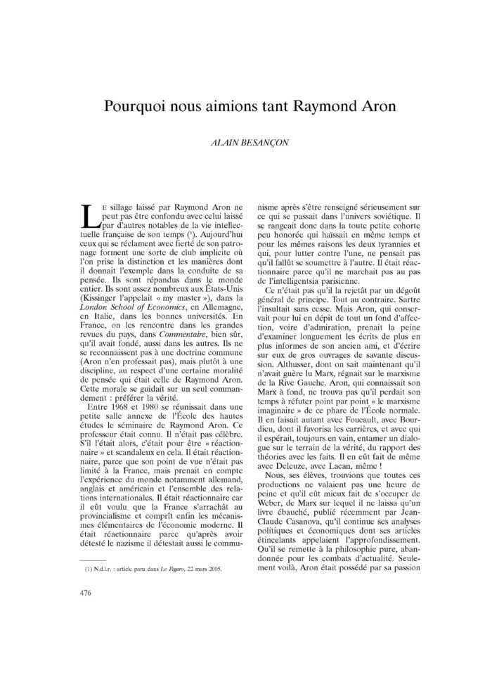 Pourquoi nous aimions tant Raymond Aron
 – page 1