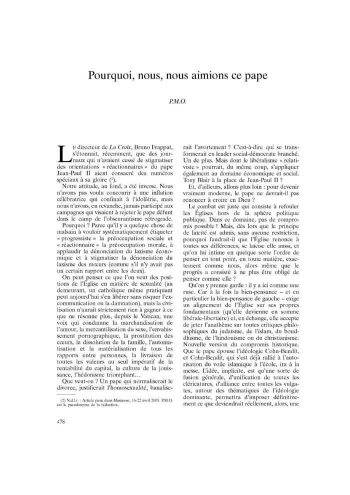Pourquoi, nous, nous aimions ce pape
 – page 1
