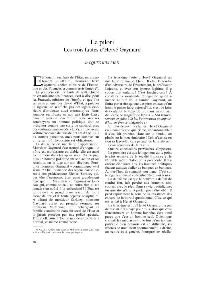 Le pilori. Les trois fautes d’Hervé Gaymard
 – page 1