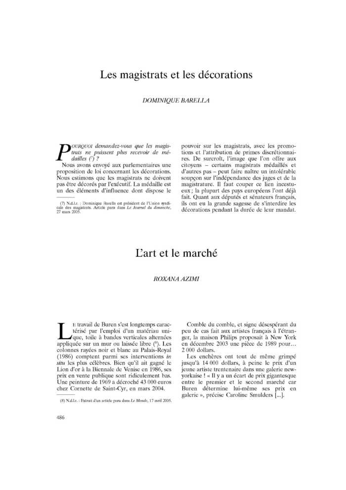 Les magistrats et les décorations
 – page 1