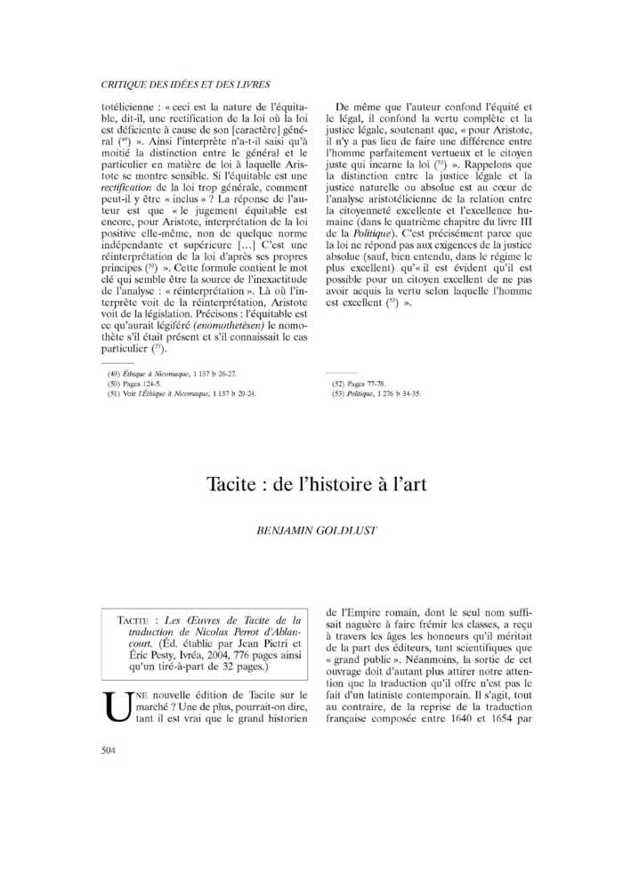 Tacite : de l’histoire à l’art
 – page 1