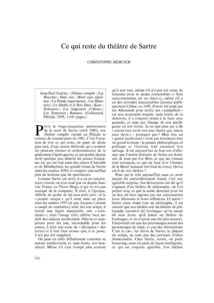 Ce qui reste du théâtre de Sartre
 – page 1
