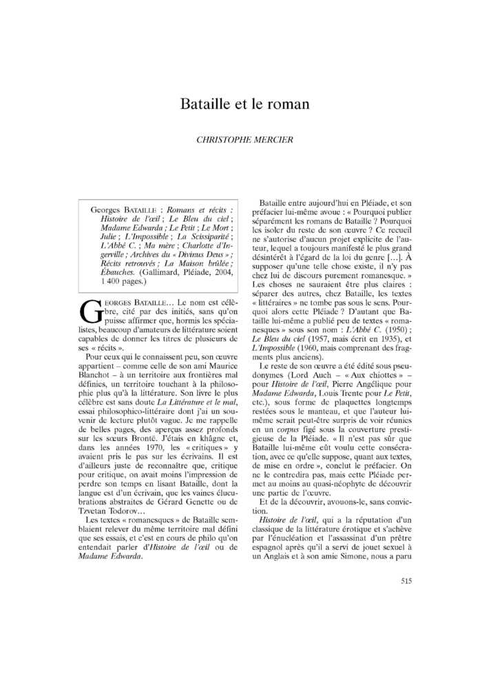 Bataille et le roman
 – page 1