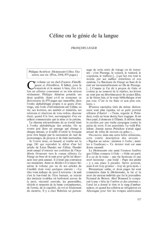 Céline ou le génie de la langue
 – page 1