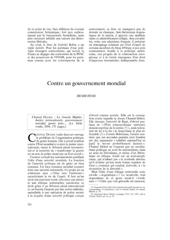 Contre un gouvernement mondial
 – page 1