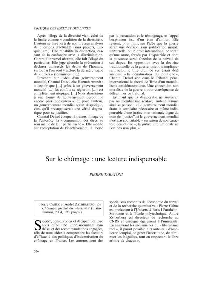 Sur le chômage : une lecture indispensable
 – page 1