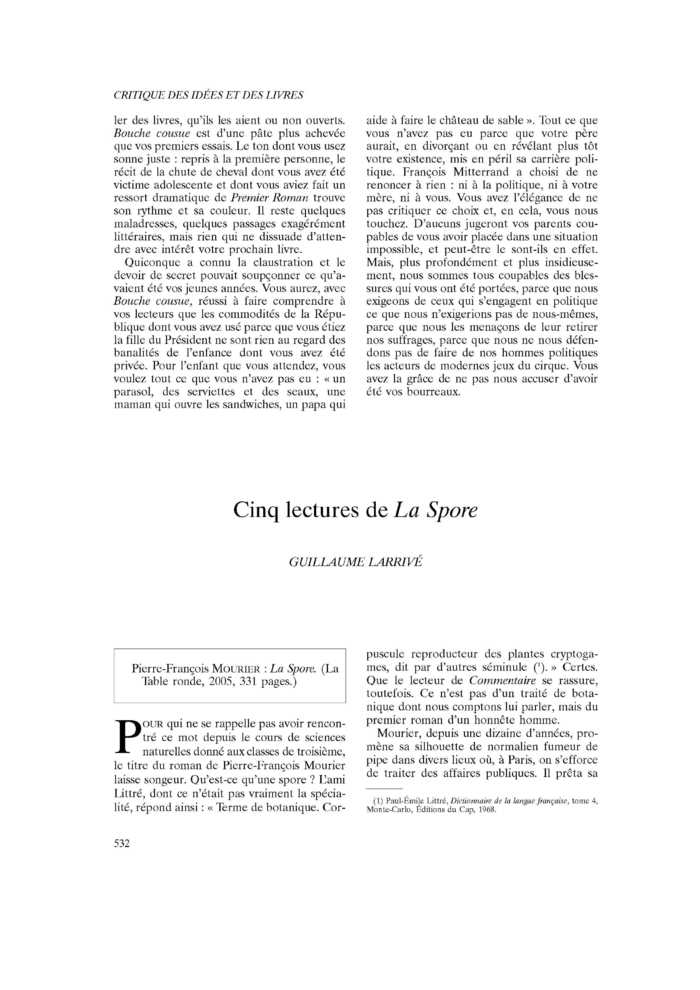 Cinq lectures de La Spore
 – page 1