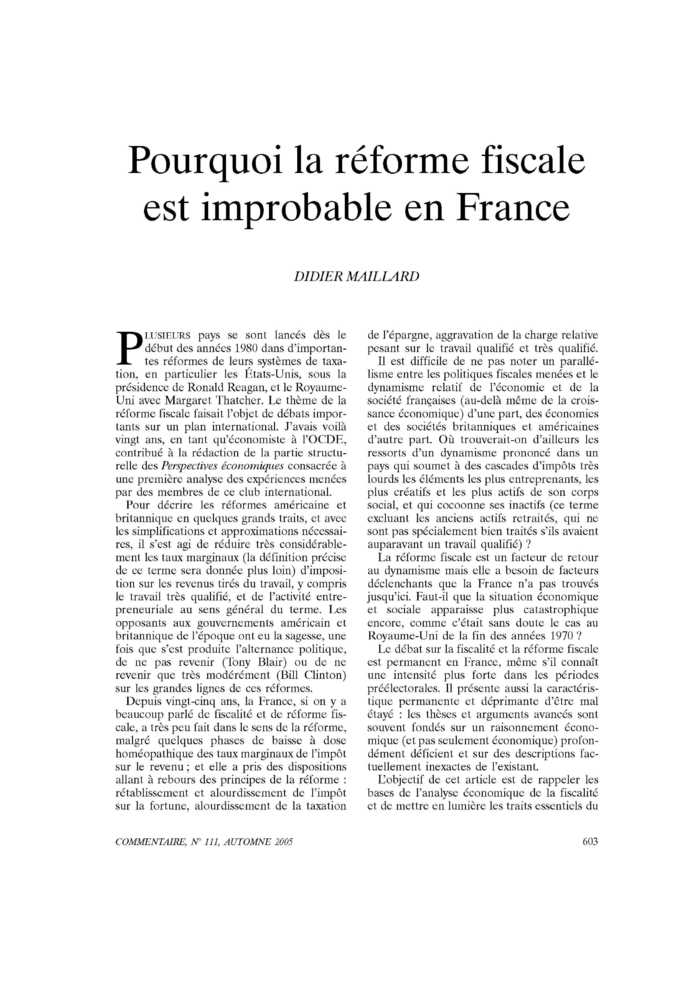 Pourquoi la réforme fiscale est improbable en France
 – page 1