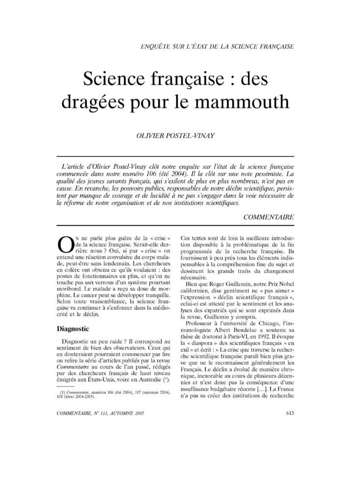 Science française : des dragées pour le mammouth
 – page 1