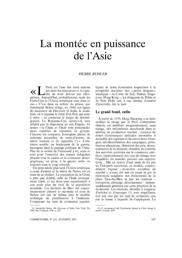 La montée en puissance de l’Asie
 – page 1