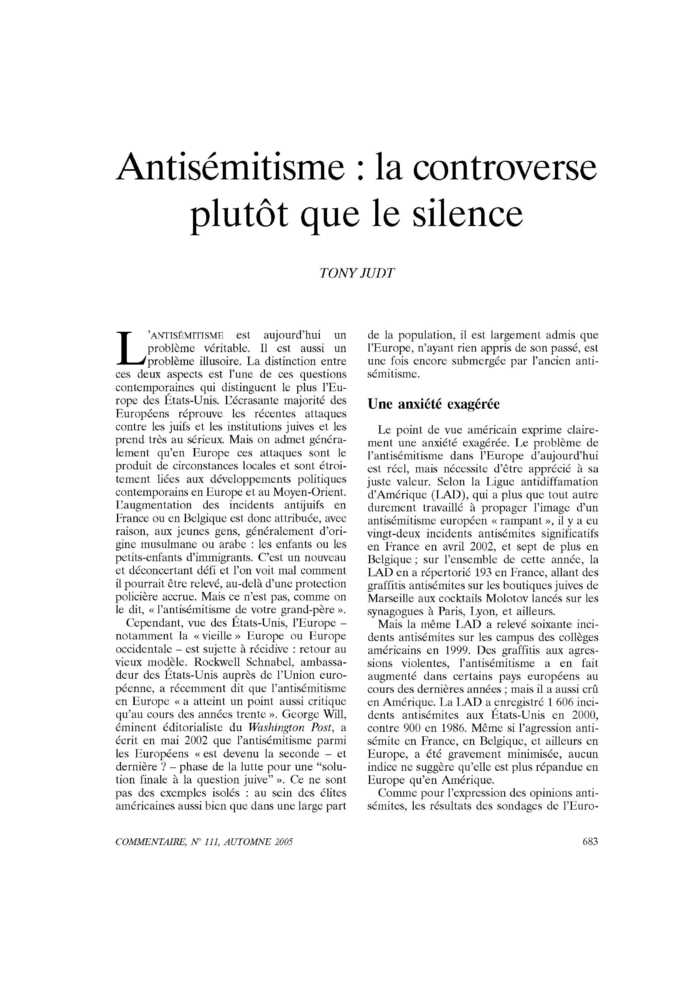 Antisémitisme : la controverse plutôt que le silence
 – page 1