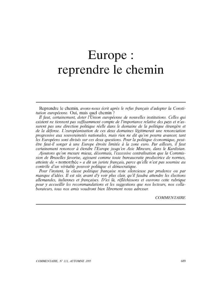 Europe : reprendre le chemin
 – page 1