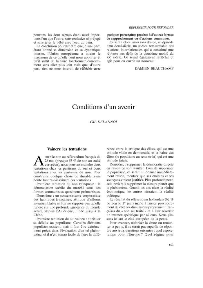 Conditions d’un avenir
 – page 1